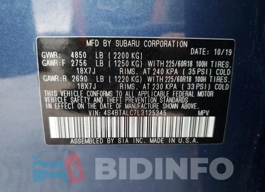 4S4BTALC7L3125345 Photo# 13