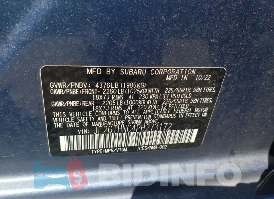 JF2GTHNC4PH273172 Photo# 13