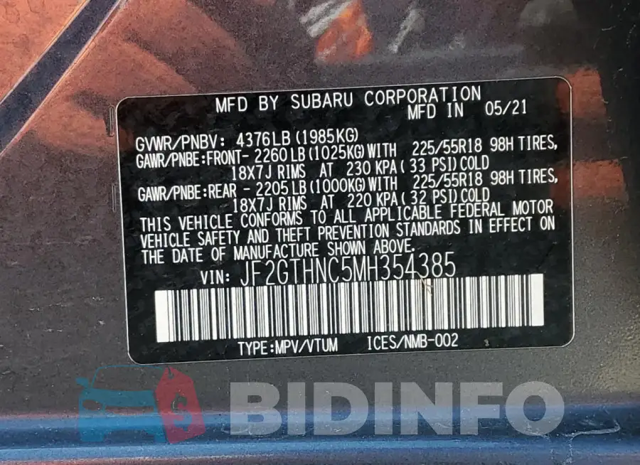 JF2GTHNC5MH354385 Photo# 12