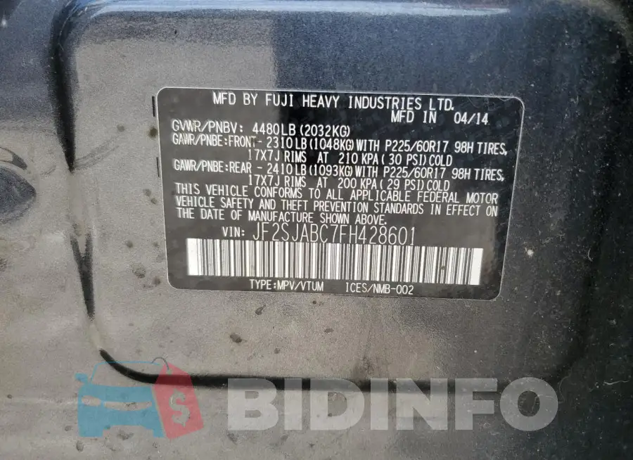 JF2SJABC7FH428601 Photo# 13