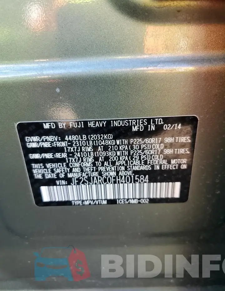 JF2SJARC0FH401584 Photo# 12