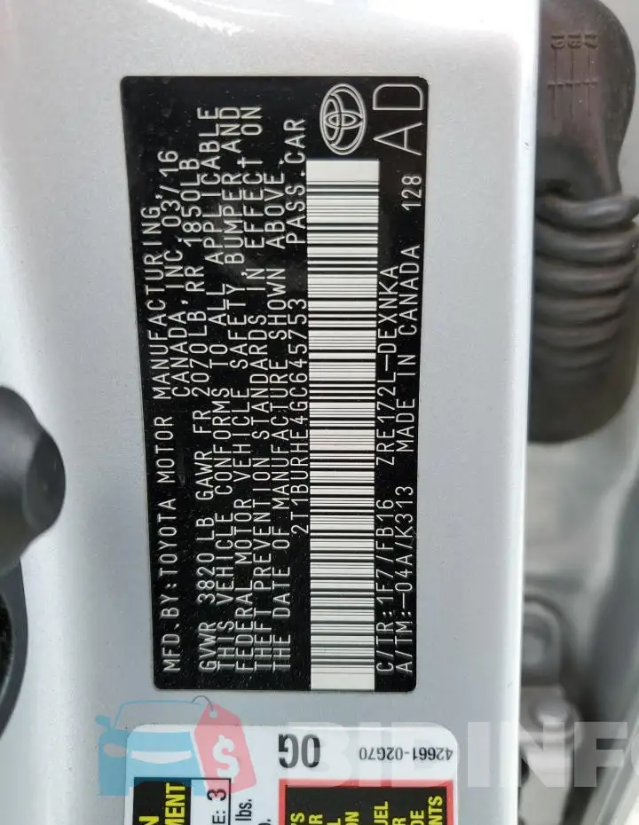 2T1BURHE4GC645753 Photo# 12
