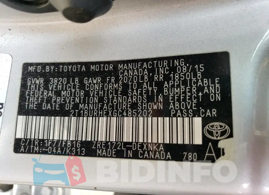 2T1BURHEXGC485202 Photo# 13