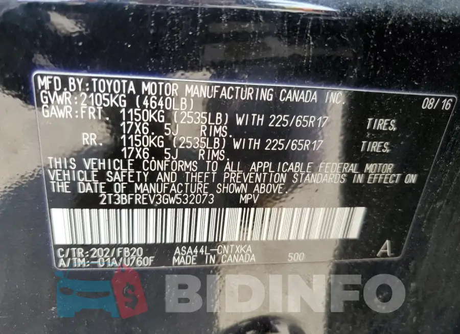 2T3BFREV3GW532073 Photo# 12