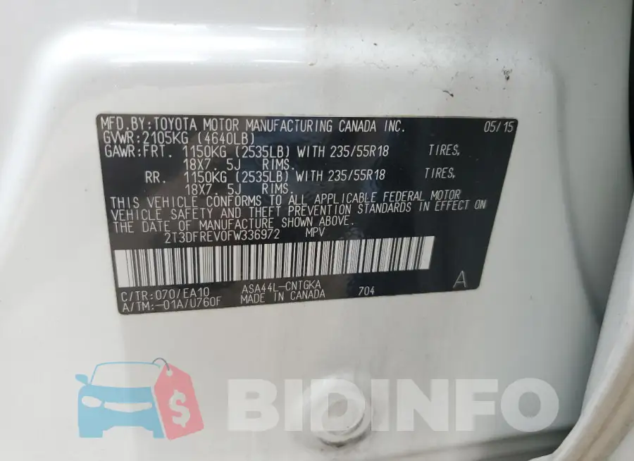 2T3DFREV0FW336972 Photo# 13