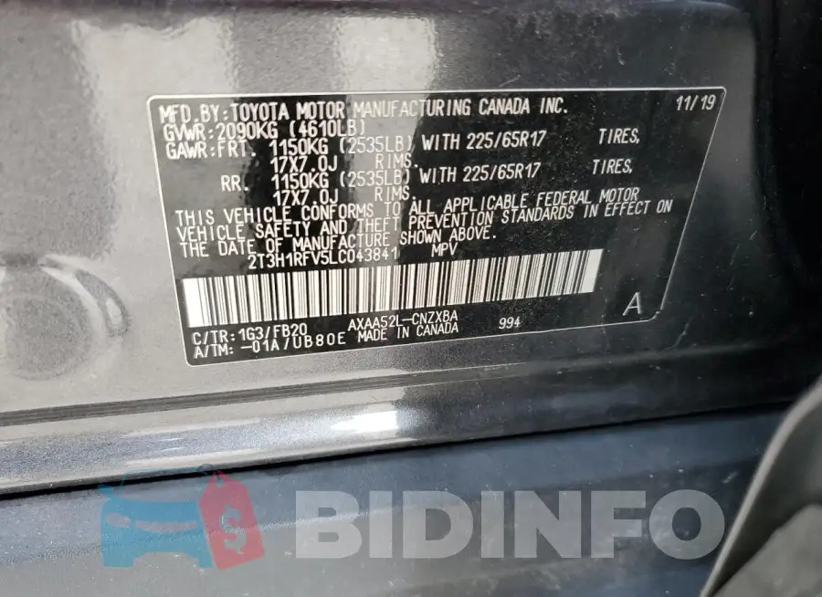 2T3H1RFV5LC043841 Photo# 14