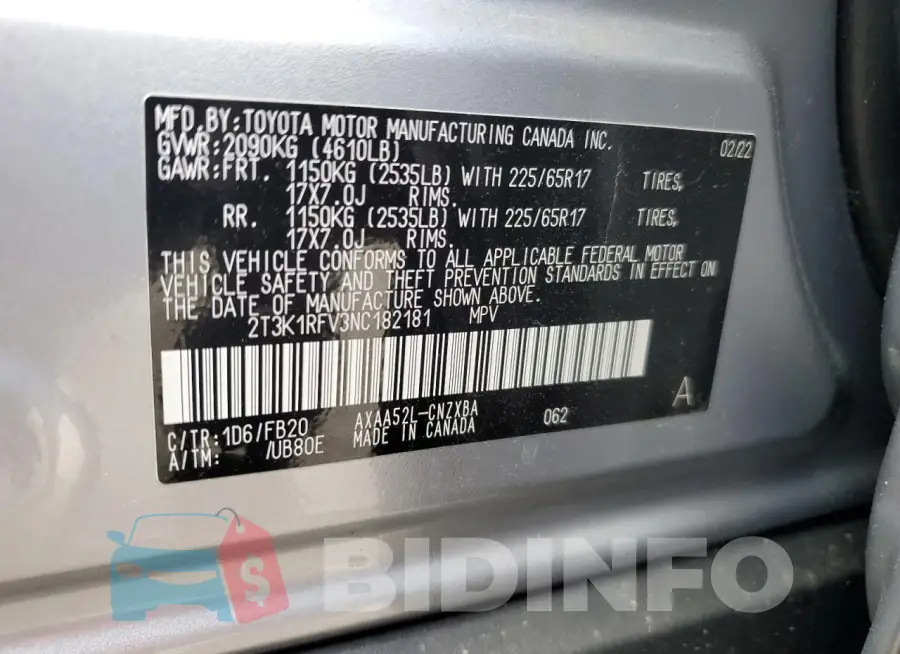 2T3K1RFV3NC182181 Photo# 13
