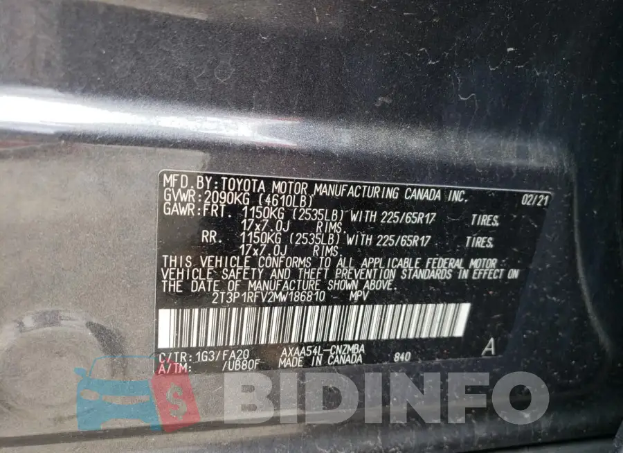 2T3P1RFV2MW186810 Photo# 13