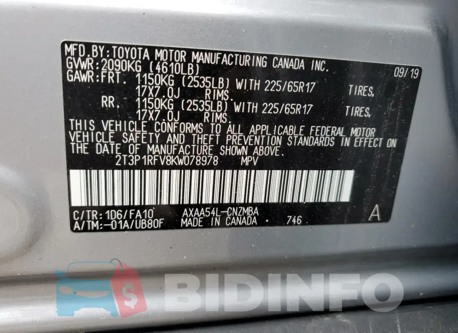 2T3P1RFV8KW078978 Photo# 13