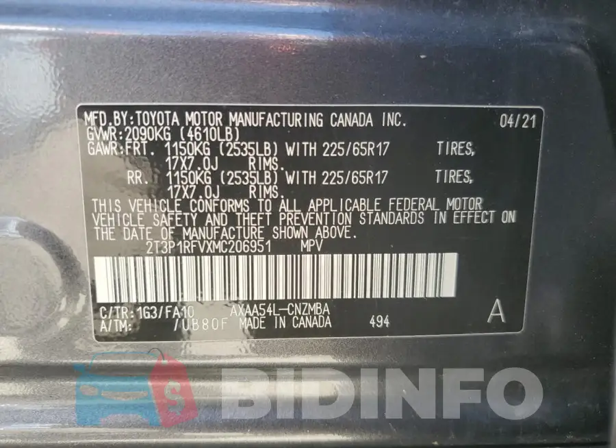 2T3P1RFVXMC206951 Photo# 13