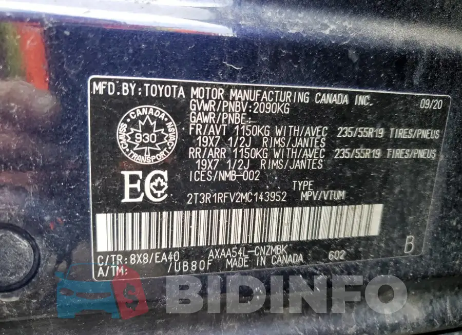 2T3R1RFV2MC143952 Photo# 13