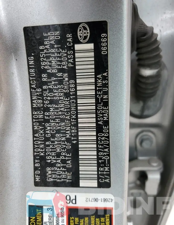 4T1BF1FK0HU311689 Photo# 12