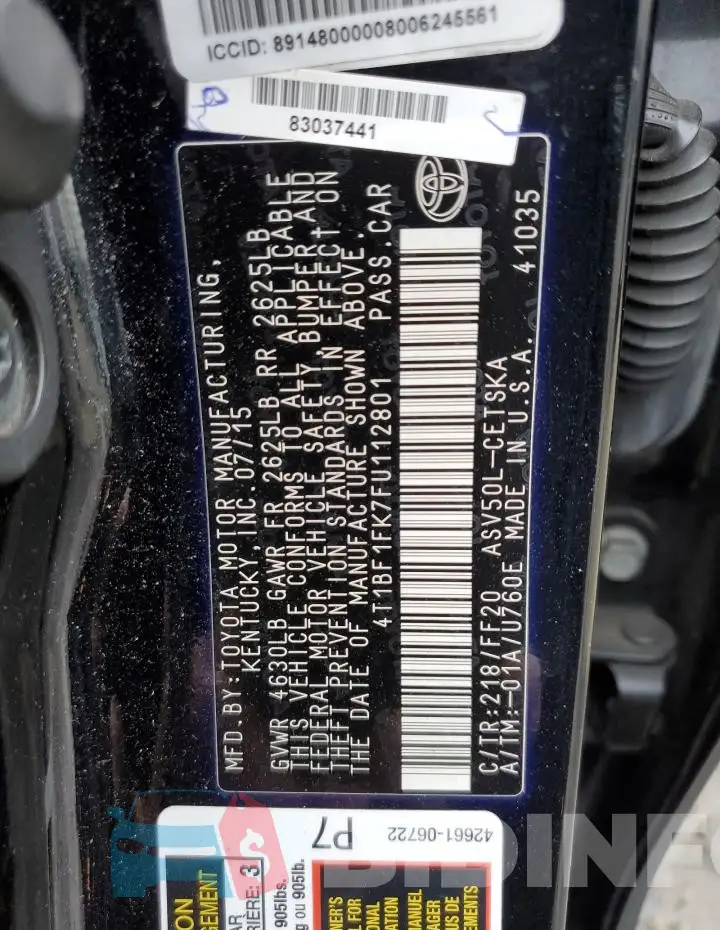 4T1BF1FK7FU112801 Photo# 12