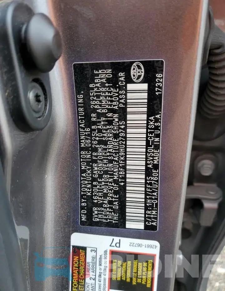 4T1BF1FK9HU279745 Photo# 13