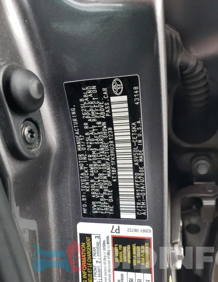 4T1BF1FK9HU381238 Photo# 12