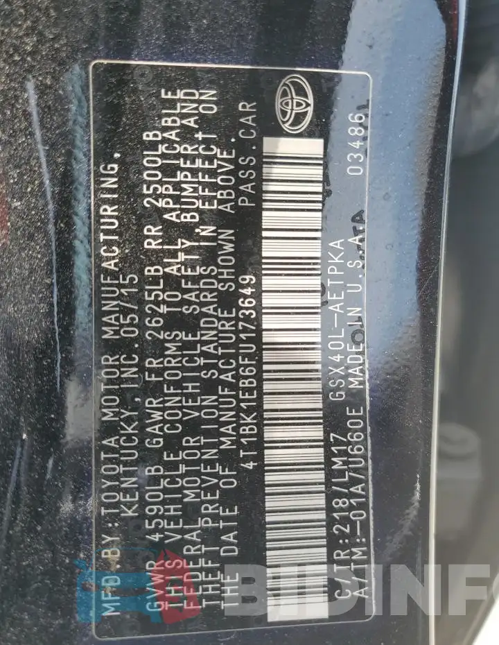 4T1BK1EB6FU173649 Photo# 12