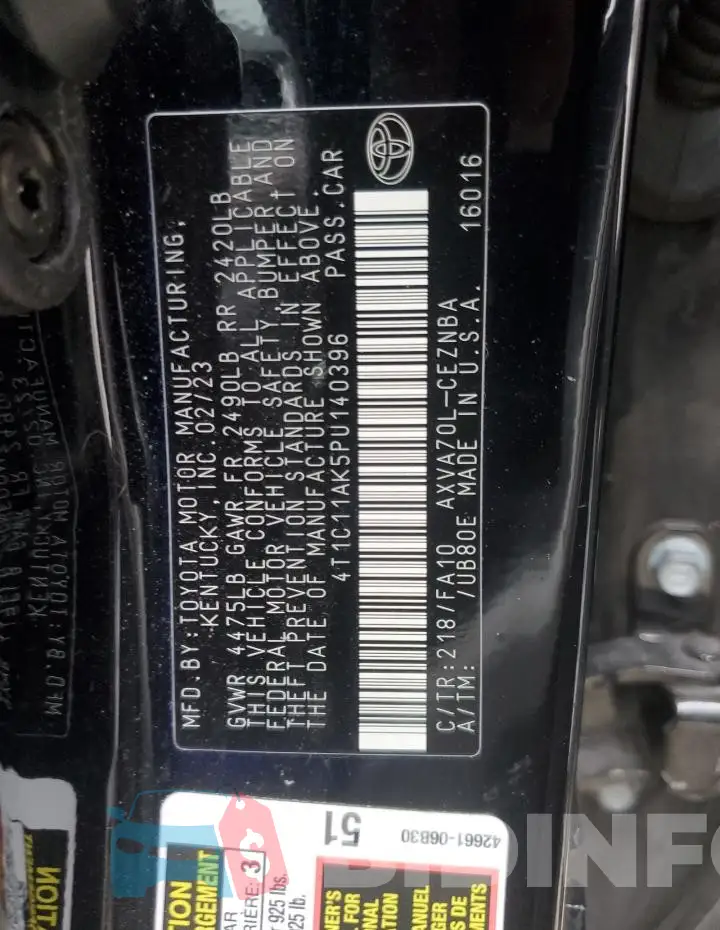 4T1C11AK5PU140396 Photo# 12