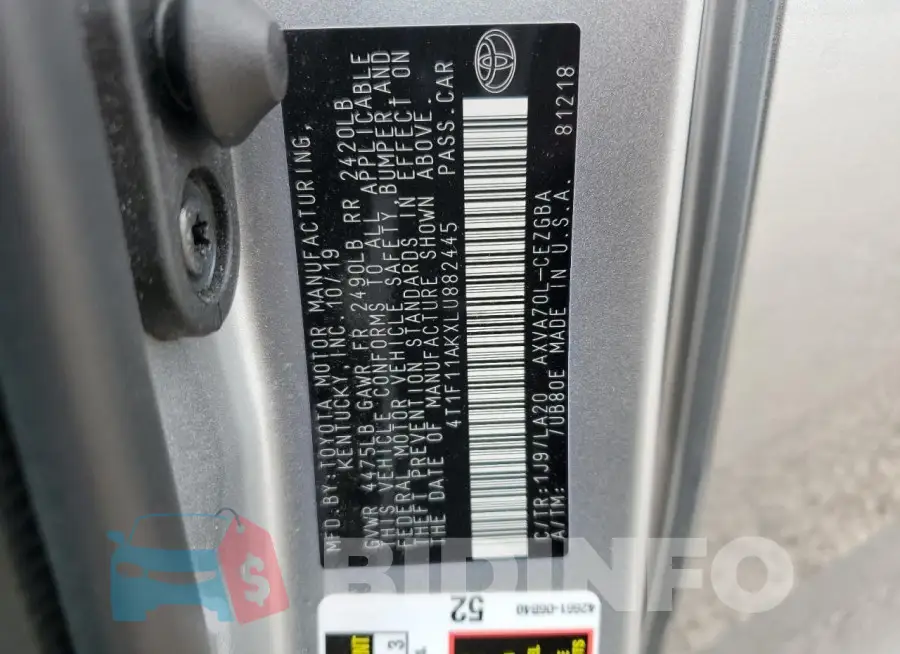 4T1F11AKXLU882445 Photo# 12