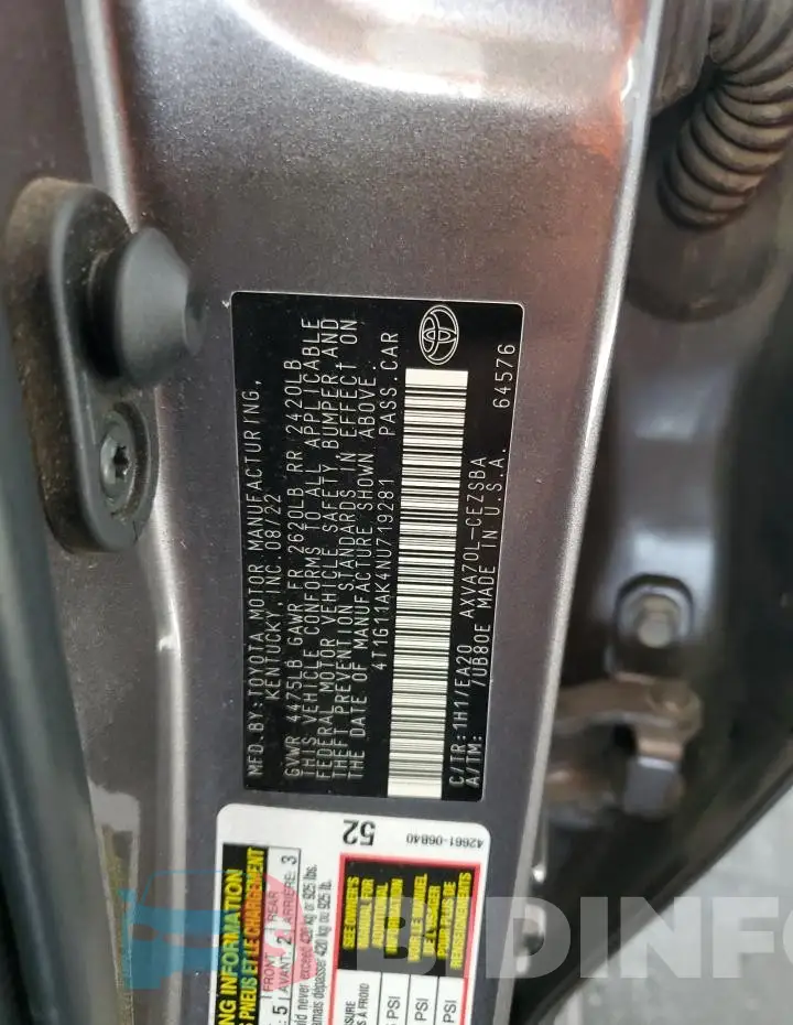 4T1G11AK4NU719281 Photo# 13