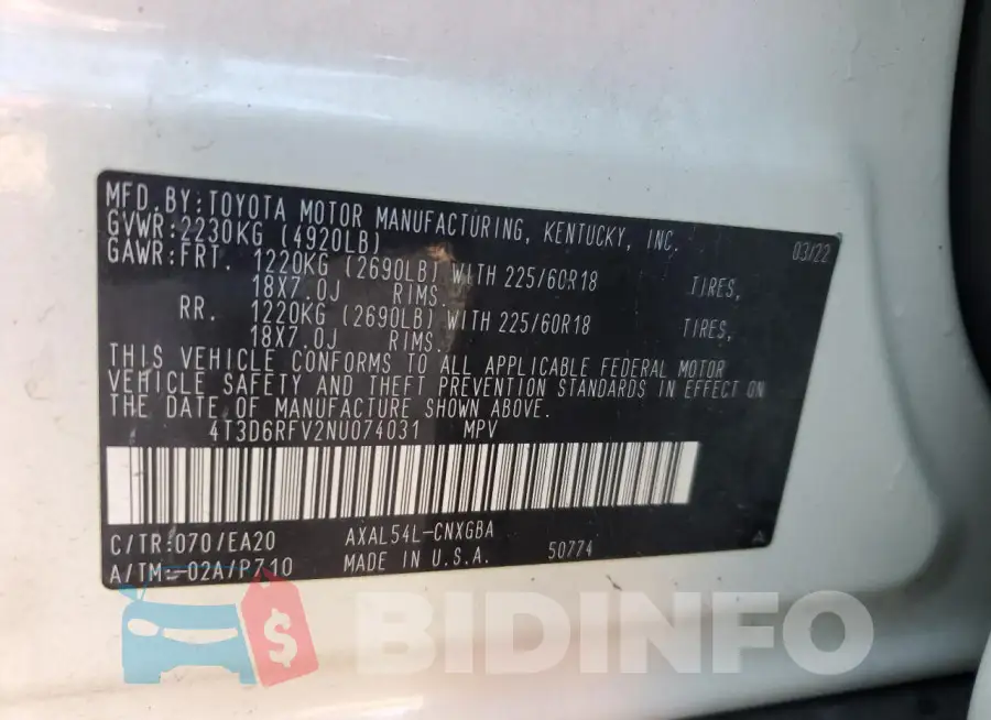 4T3D6RFV2NU074031 Photo# 12