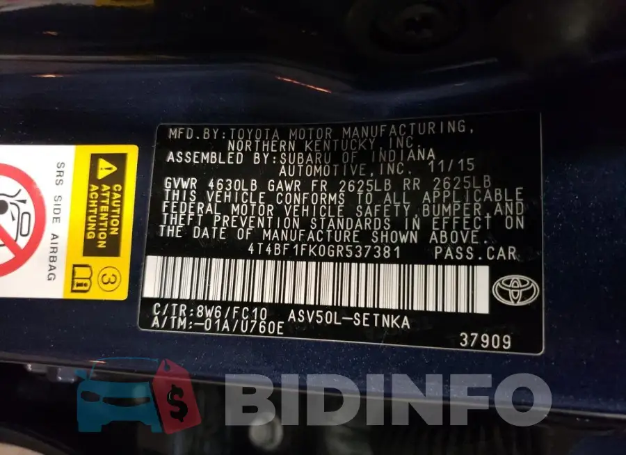 4T4BF1FK0GR537381 Photo# 12