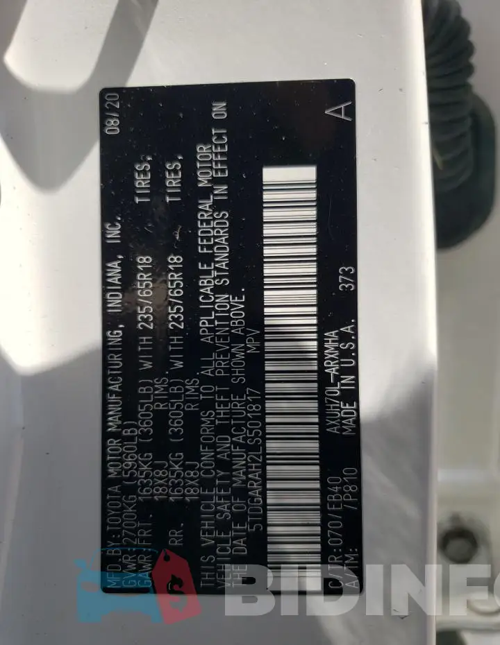5TDGARAH2LS501817 Photo# 14