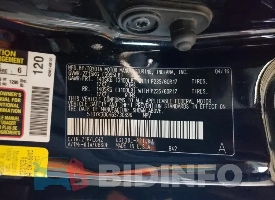 5TDYK3DC4GS730696 Photo# 13