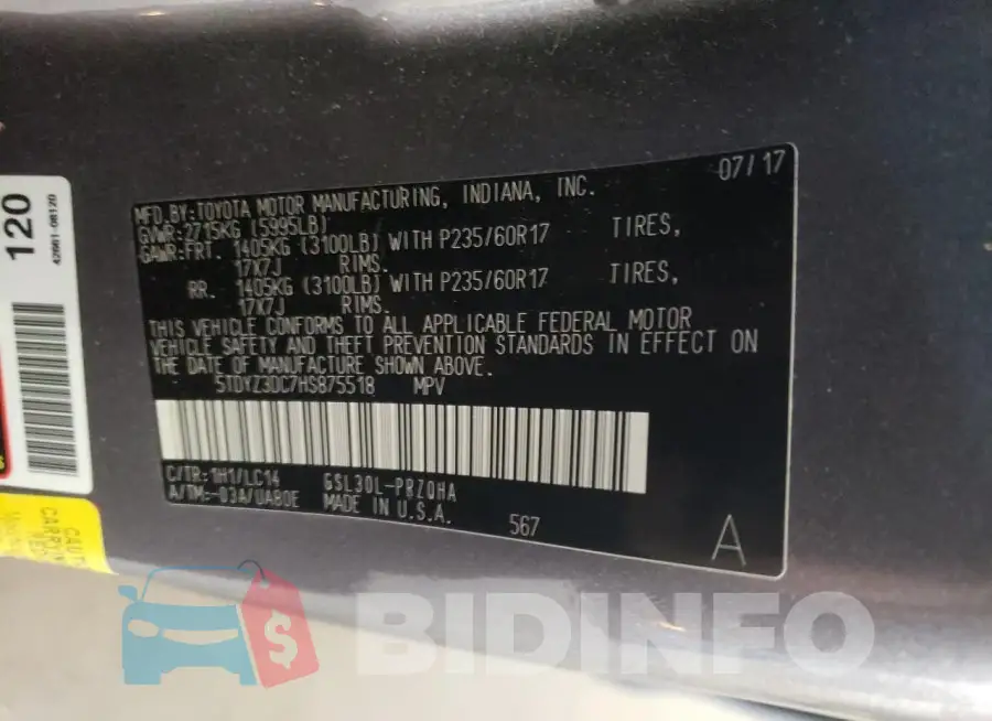 5TDYZ3DC7HS875518 Photo# 13