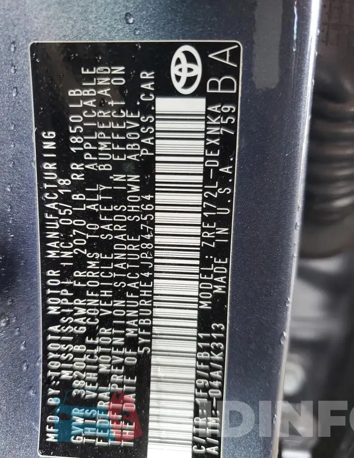 5YFBURHE4JP847564 Photo# 12