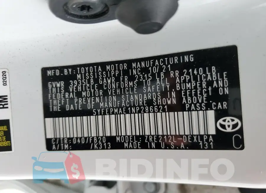 5YFEPMAE1NP286621 Photo# 12