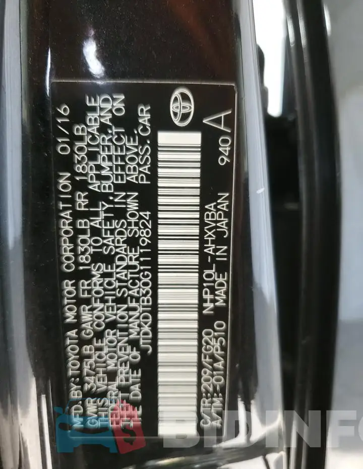 JTDKDTB30G1119824 Photo# 12