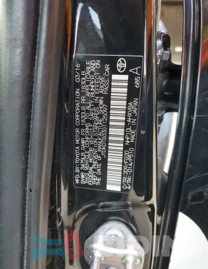JTDKDTB33G1125097 Photo# 12