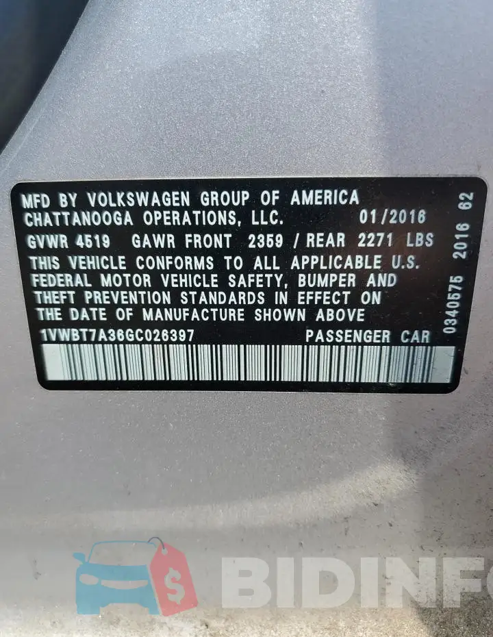 1VWBT7A36GC026397 Photo# 12