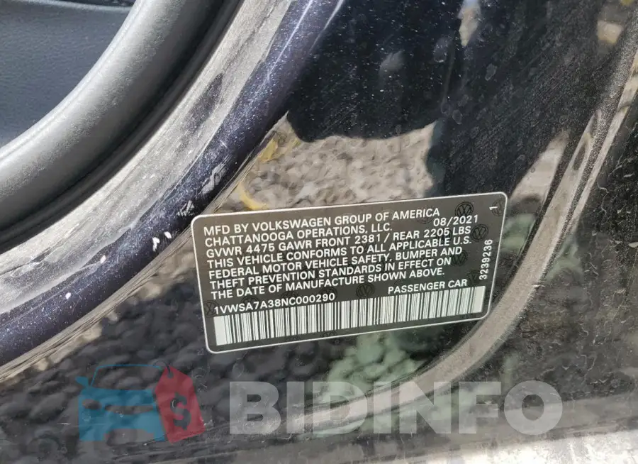 1VWSA7A38NC000290 Photo# 13