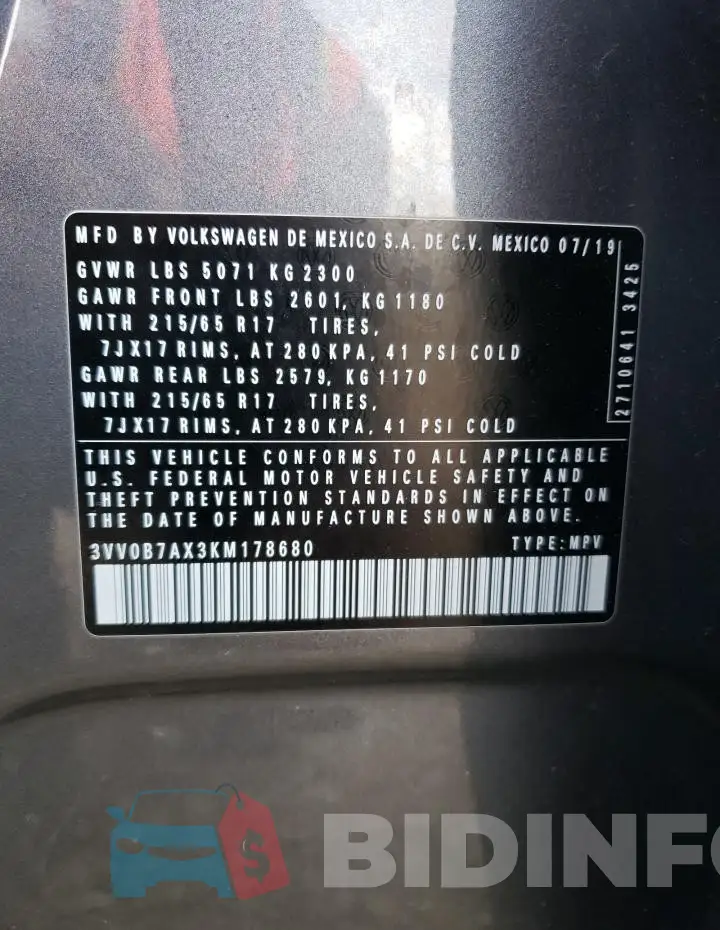 3VV0B7AX3KM178680 Photo# 13