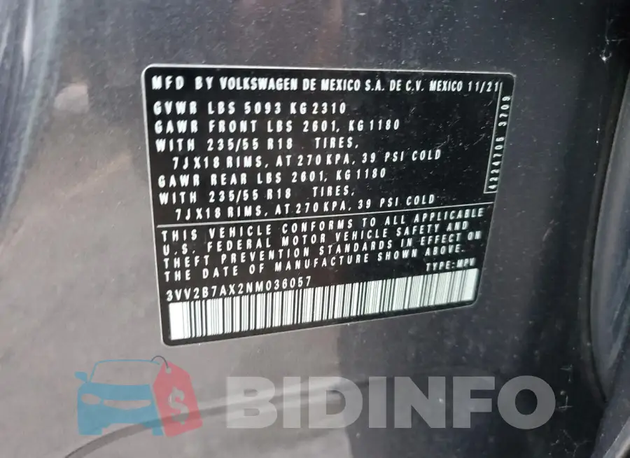 3VV2B7AX2NM036057 Photo# 14