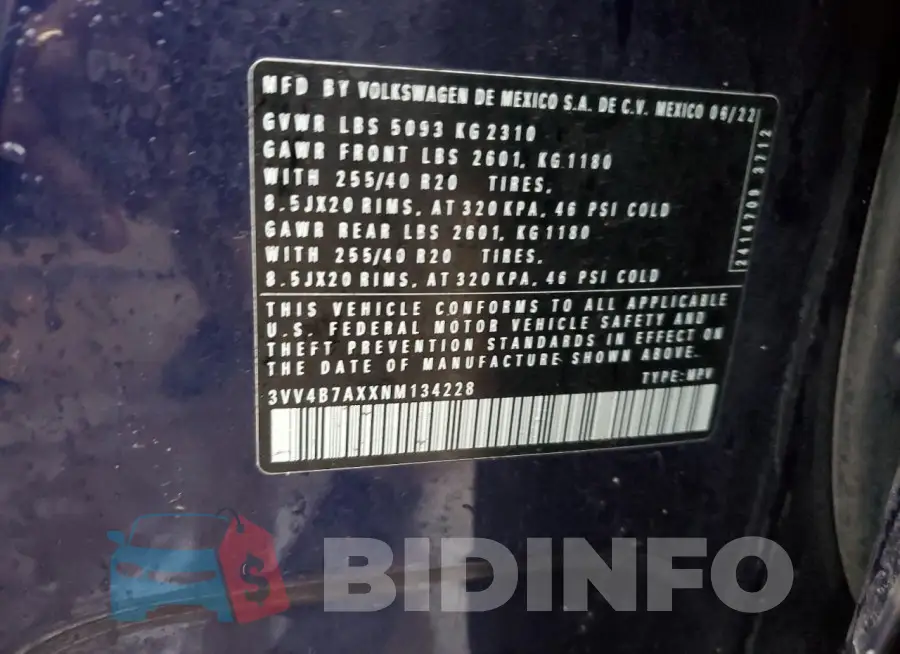 3VV4B7AXXNM134228 Photo# 12