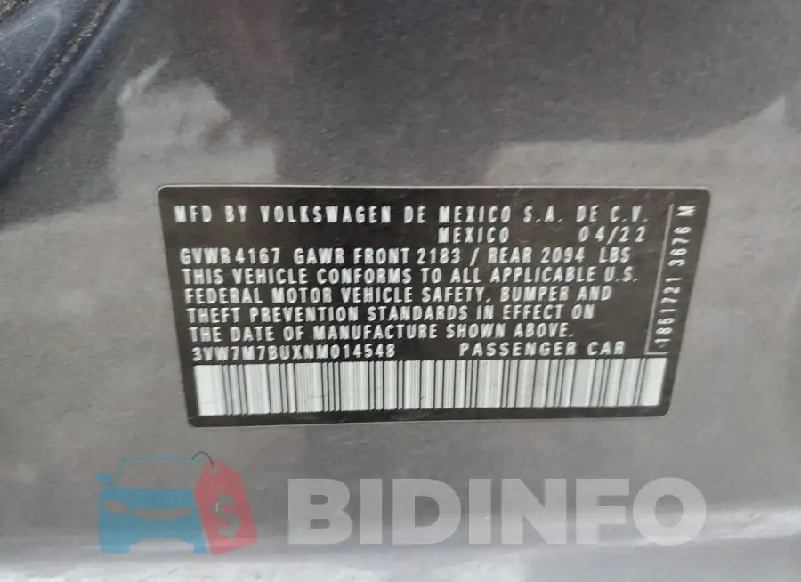 3VW7M7BUXNM014548 Photo# 12