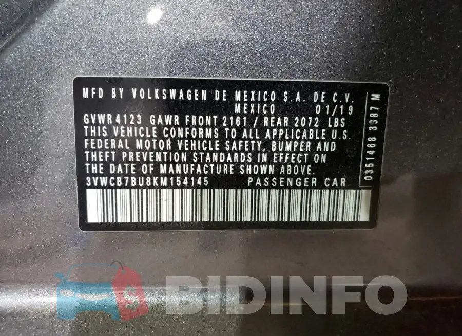 3VWCB7BU8KM154145 Photo# 12