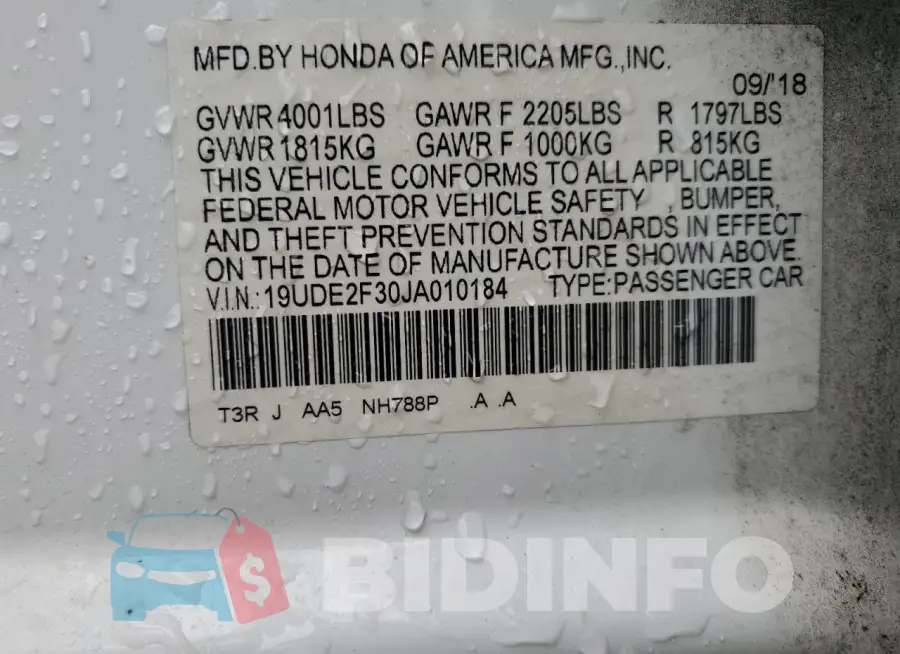 19UDE2F30JA010184 Photo# 13