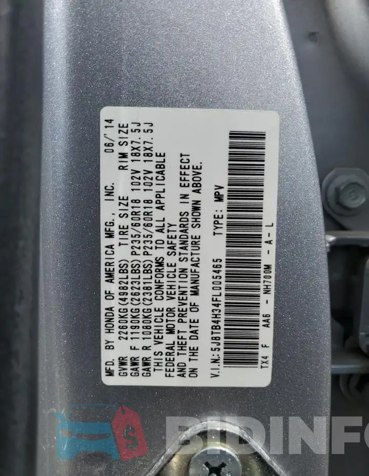 5J8TB4H34FL005465 Photo# 13
