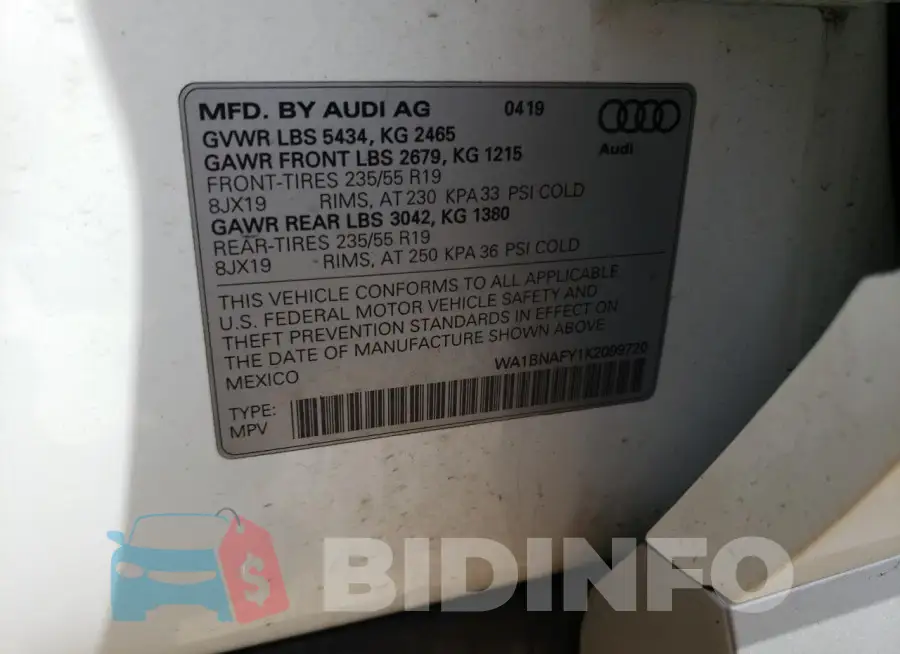 WA1BNAFY1K2099720 Photo# 13