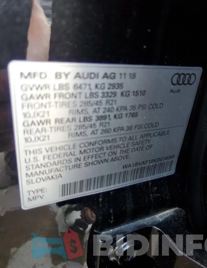 WA1BVAF10KD016365 Photo# 13