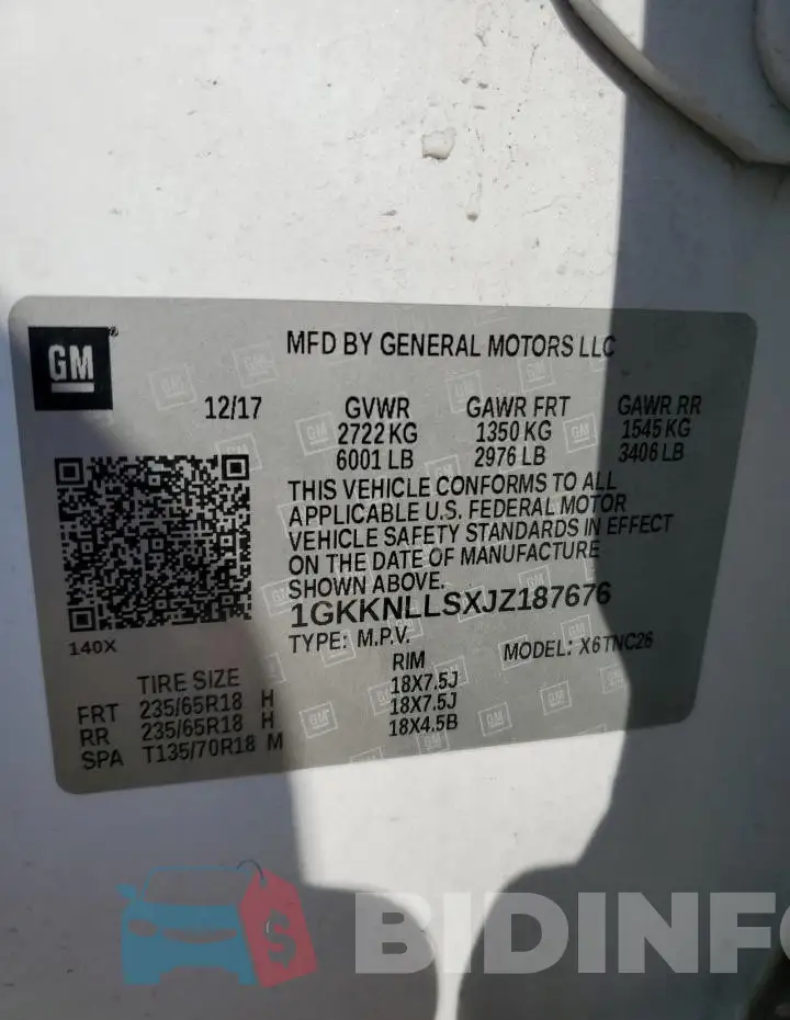 1GKKNLLSXJZ187676 Photo# 13