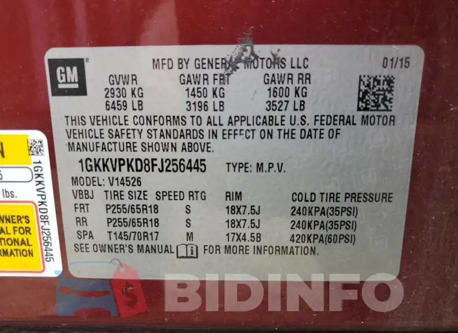 1GKKVPKD8FJ256445 Photo# 13