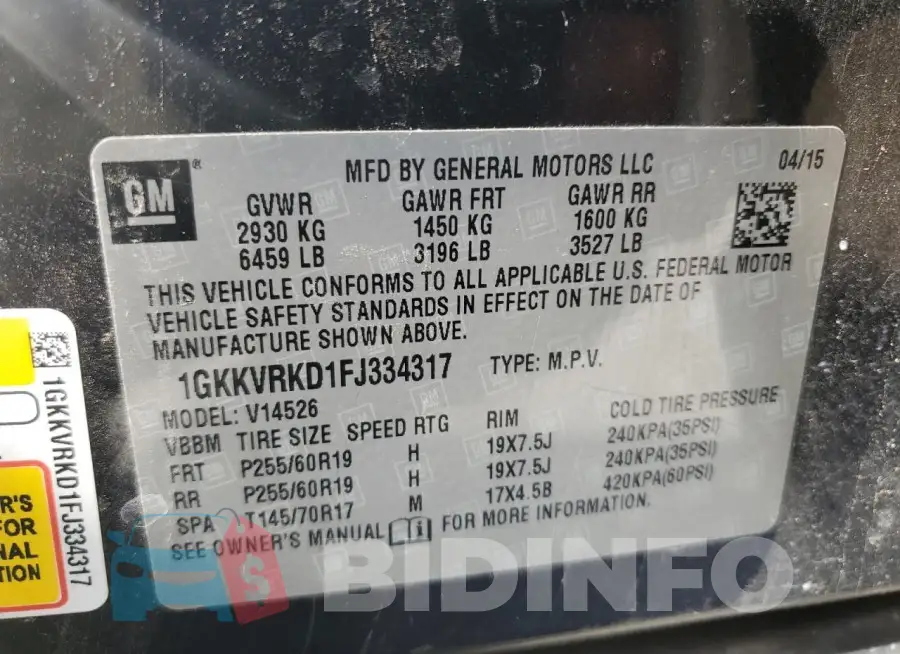 1GKKVRKD1FJ334317 Photo# 13