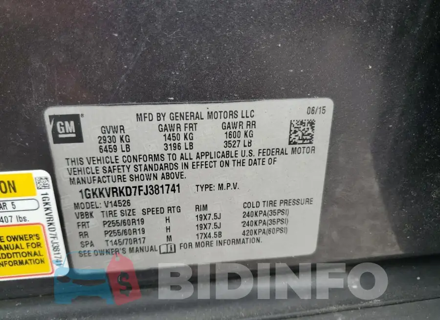 1GKKVRKD7FJ381741 Photo# 14