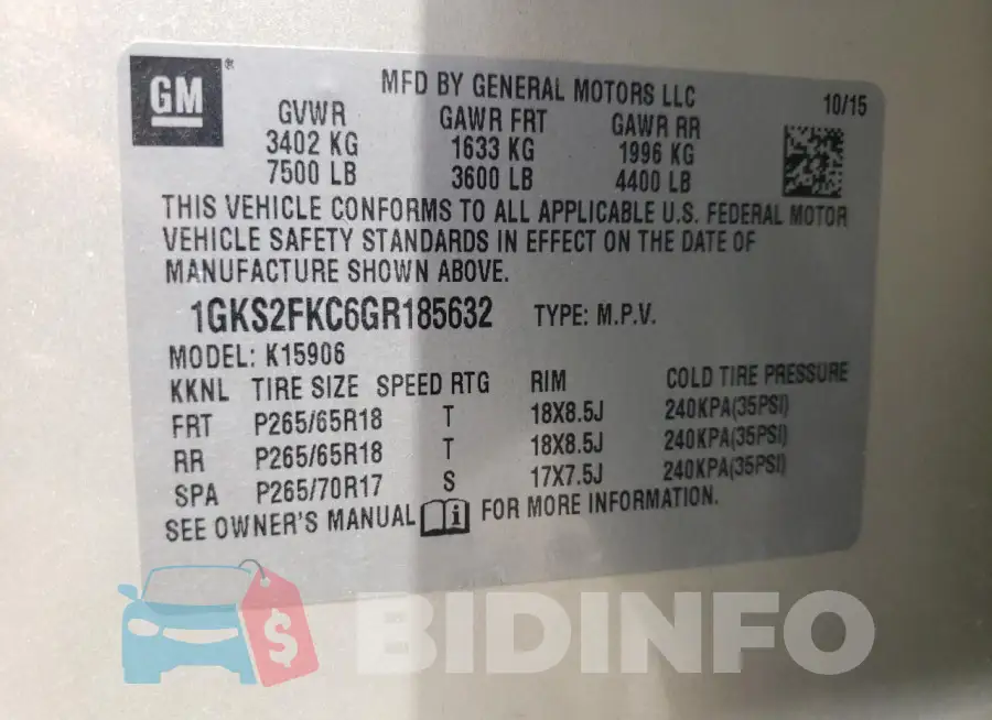1GKS2FKC6GR185632 Photo# 14