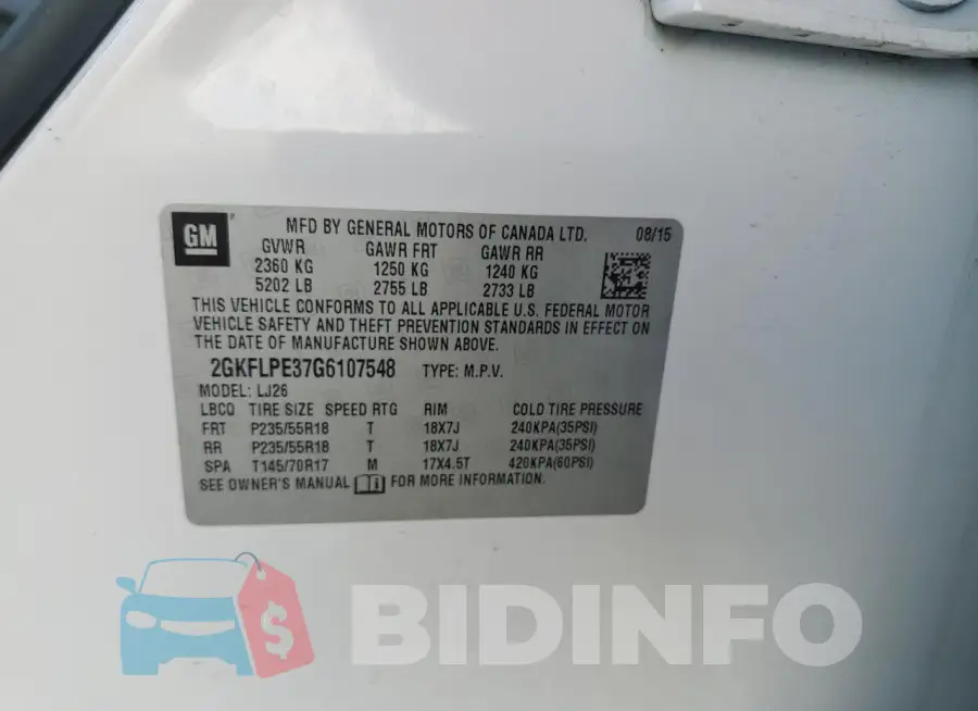 2GKFLPE37G6107548 Photo# 13