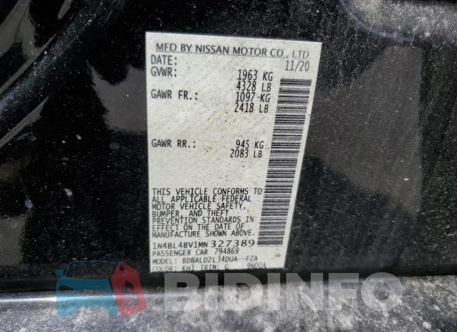 1N4BL4BV1MN327389 Photo# 12